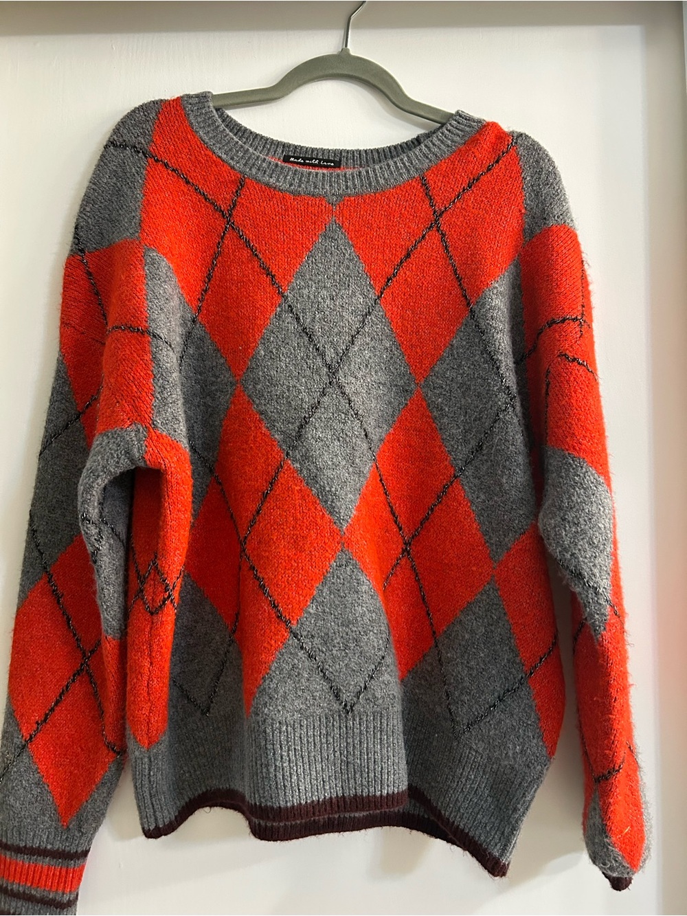Scotch & Soda Gray and Red Argyle Knit Crewneck